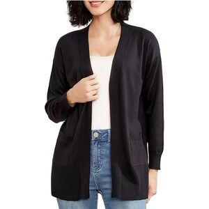 Gloria Vanderbilt black open front cardigan sweater MEDIUM pockets lightweight